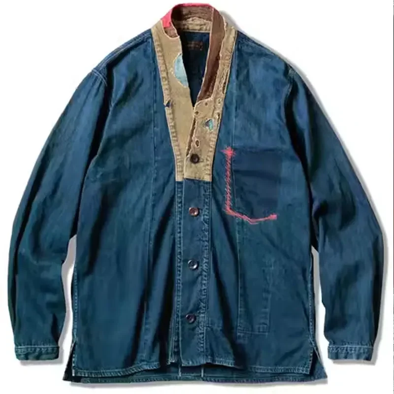 Capital 20aw vintage blue dyed denim old patch kimono shirt robe jacket