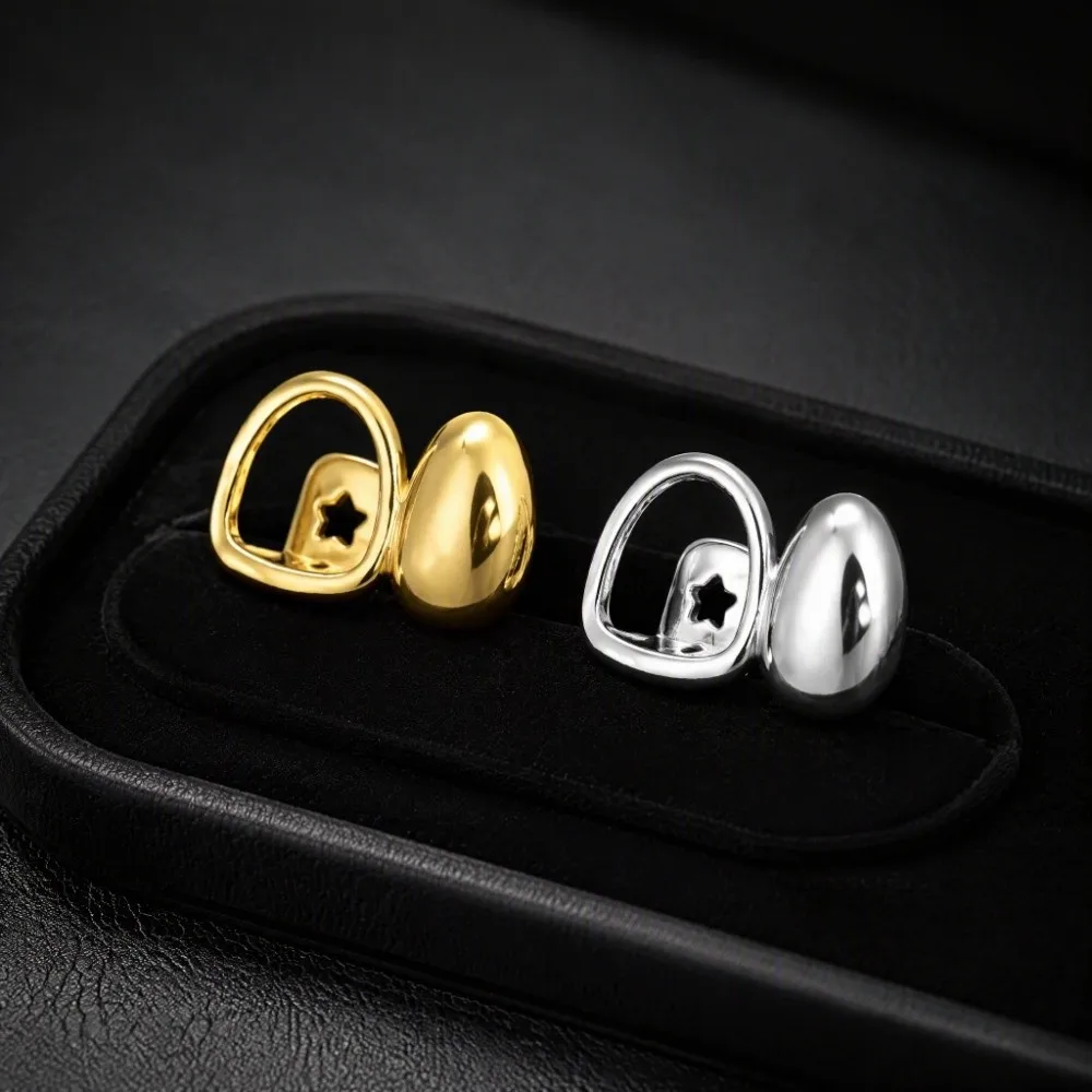 Unique Hollow Out Teeth Grillz Vintage Geometric Open Face Tooth Caps Open Frame Glossy Temporary Teeth Grills