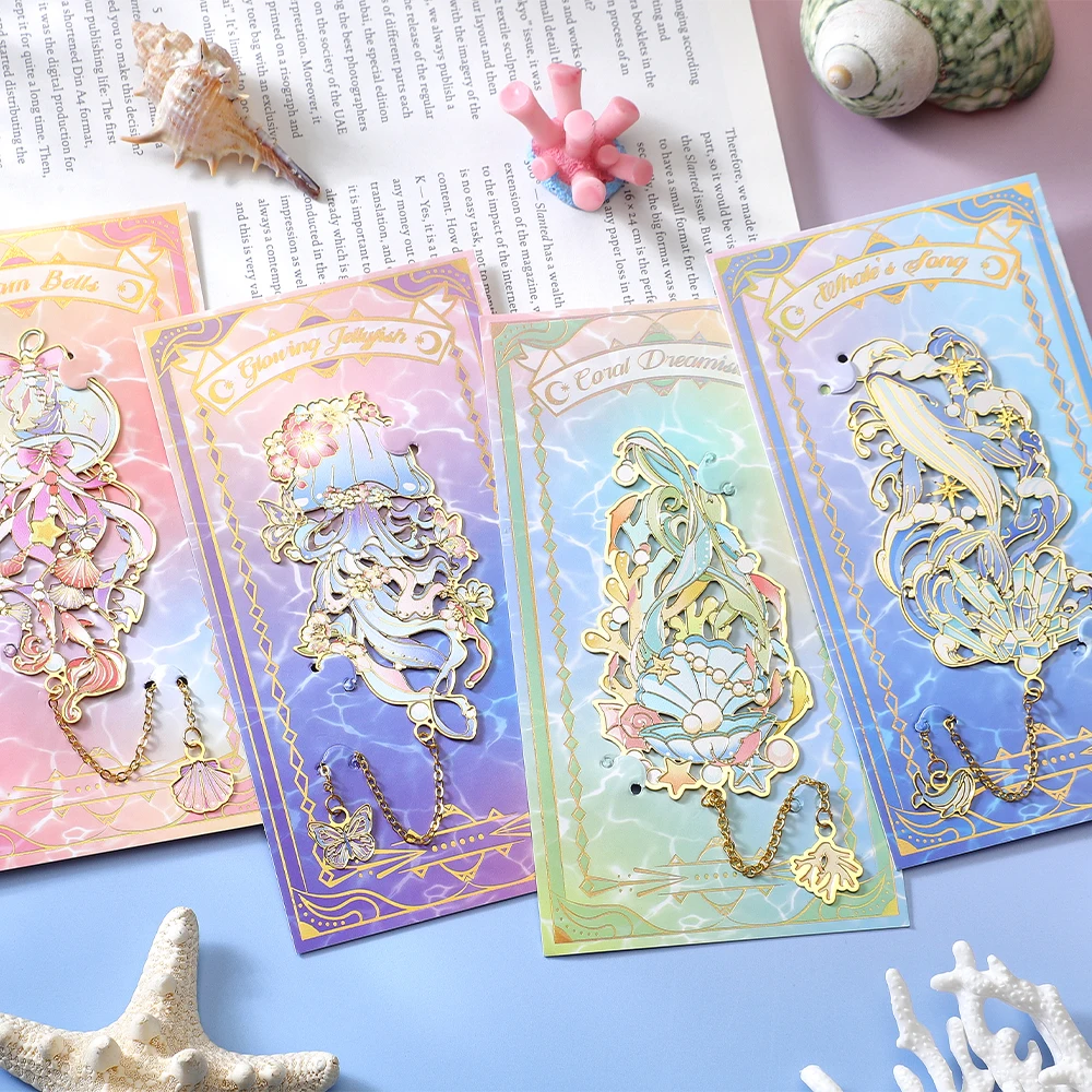 1Pc Marine Animals Metal Bookmark Shell Starfish Design With Chain Tassel Planner Accessories For Book Lovers Writers Gifts