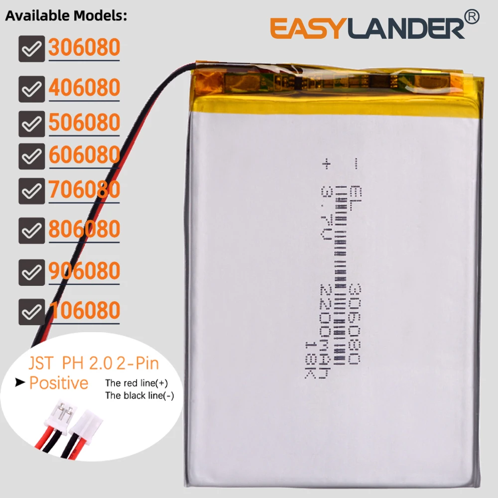 PH2.0 2P 3.7V 2200mAh 606080 406080 306080 506080 706080 806080 Polymer lithium ion / Li-ion battery