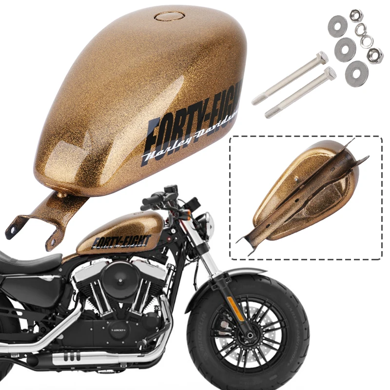 

Motorcycle Injected Fuel Tank 14.4L Large Capacity 3.8Gall Gas Tanks Gold For Harley Sportster XL48 883 1200 Forty-eight 2007-UP