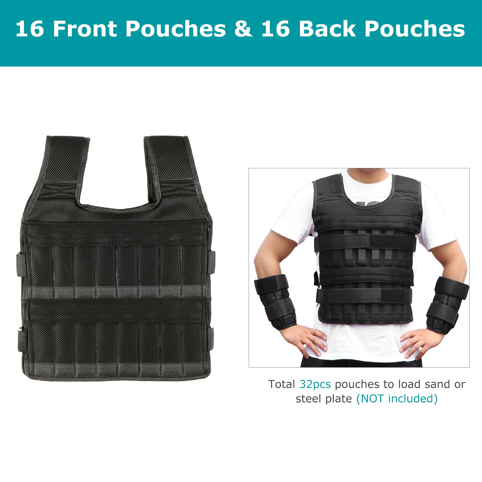 

Max Loading 15kg/35kg Adjustable Vest Weight Exercise Weight Loading Cloth Strength Training with 6kg Leg Weight 5kg Arm Weight
