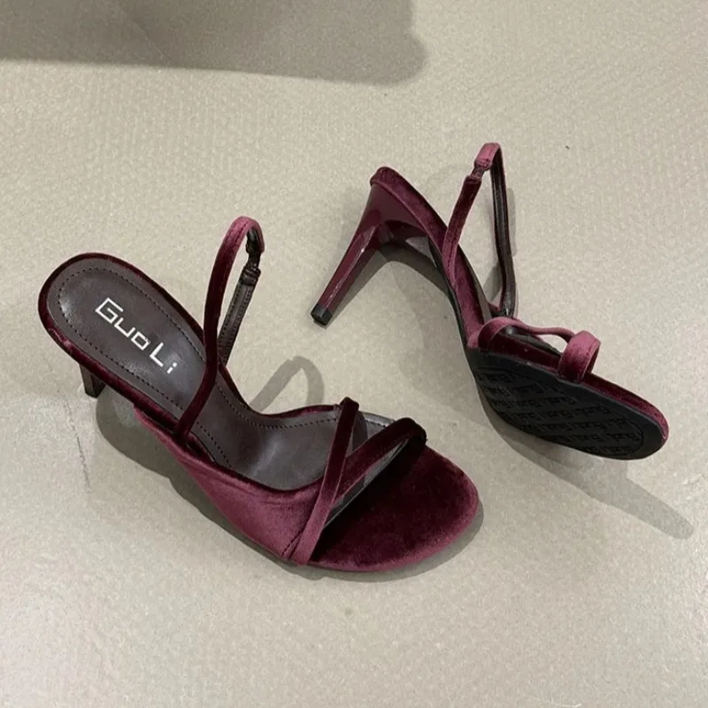 Velvet Luxury Women Heels Shoes Open Toe Sexy Slingbacks Shoes Elegant Banquet Party Shoes Esigner Women Sandals Summer 2026