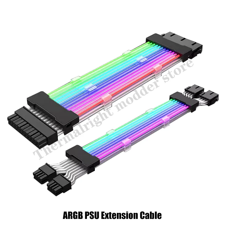 كابل تمديد PSU لتزيين وحدة معالجة الرسومات RGB ، ATX 24Pin وحدة معالجة الرسومات 8Pin ثلاثي غاسل PCI-E 6 + 2P مزدوج سلك قوس قزح مزامنة 5 فولت