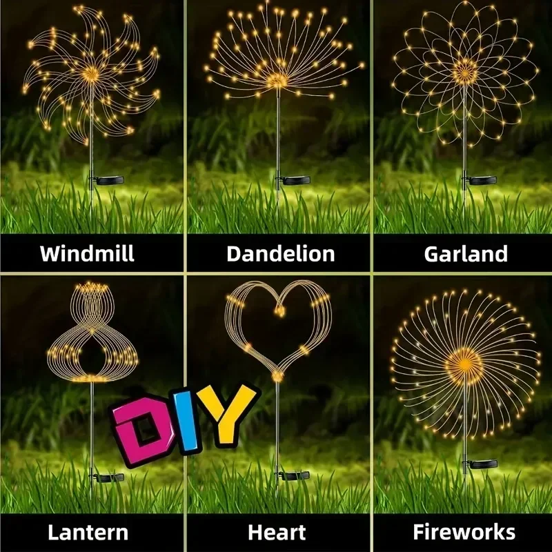 LED Solar Firework Lights Garden Decoration Fairy Lights Waterproof Outdoor Dandelion Lawn Lamp for Garden Landscape Lawn Decor