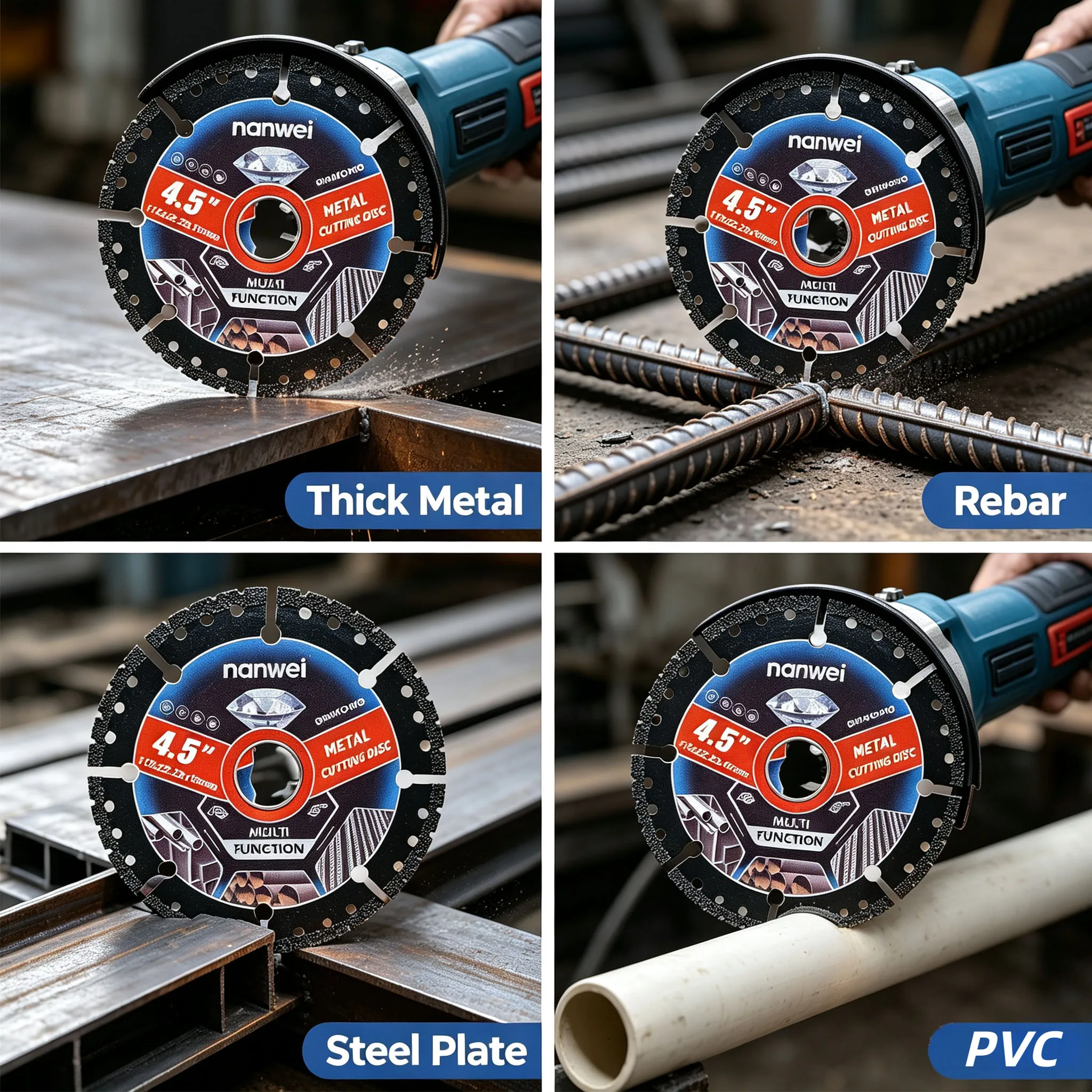9Pcs 4.5 Inch Porous Diamond Cutting Disc, Vacuum Brazed Dual Purpose Diamond Saw Blade, Durable for Tile Marble Concrete PVC Pipe, Construction Renovation DIY High Speed Cutting Tool
