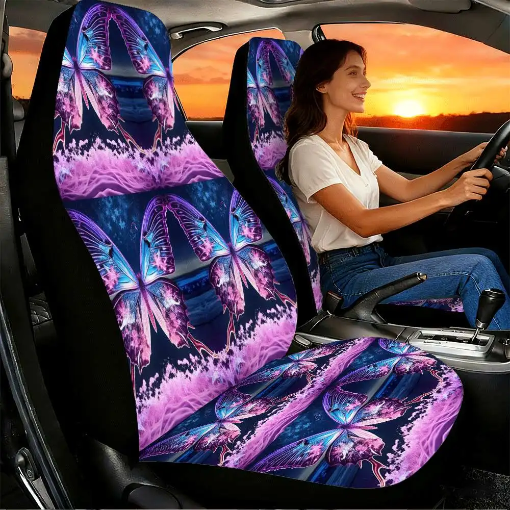 2pcs Neon Fantasy Butterfly Car Seat Covers Suitable For Front Seats, High Back Design, Material, Suitable For Cars, SUVs And Tr