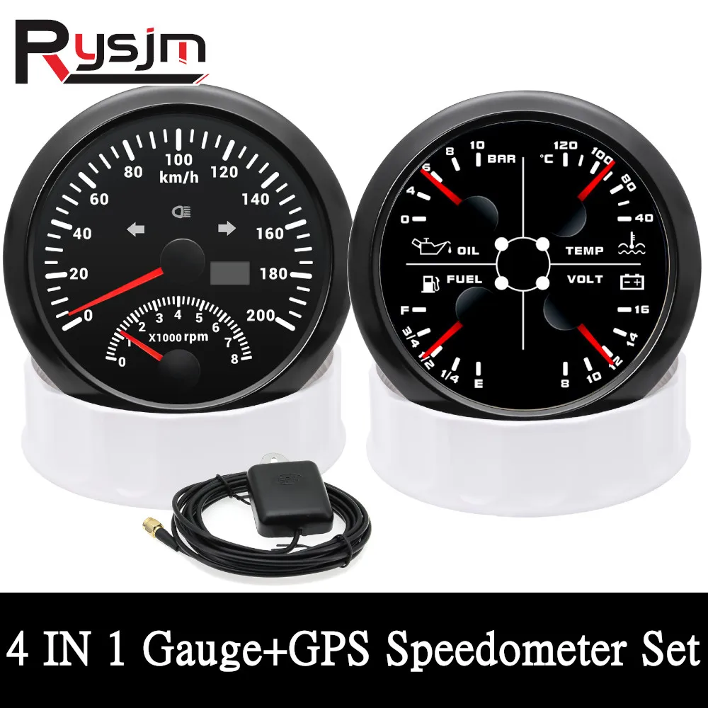 

2 Gauge Set 85mm GPS Speedometer With Tacho + 4 in 1 Fuel Level Gauge Oil Pressure Water Temp Volt Meter For Car Marine Boat 12V