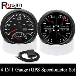 Custom 2 Gauge Set 85mm GPS Speedometer With Tacho + 4 in 1 Fuel Level Gauge Oil Pressure Water Temp Volt Meter For Car Boat 12V