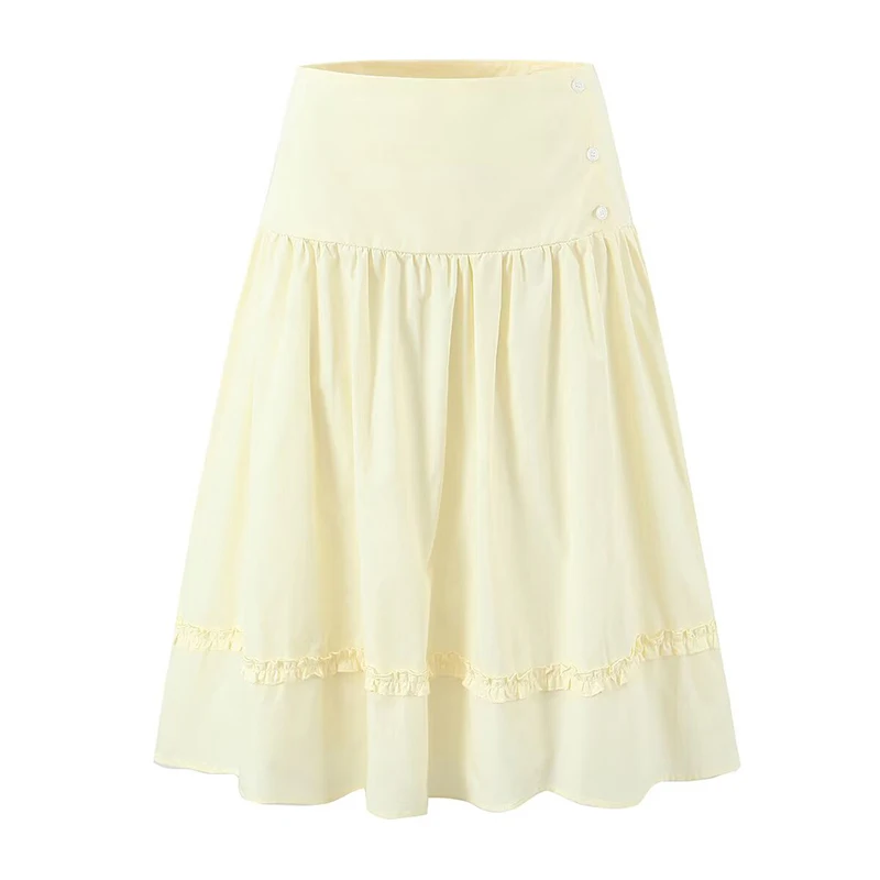 セクシーなローウエストAラインミディスカート レディース イエロー ホワイト ホリデー サマー コットン スカート