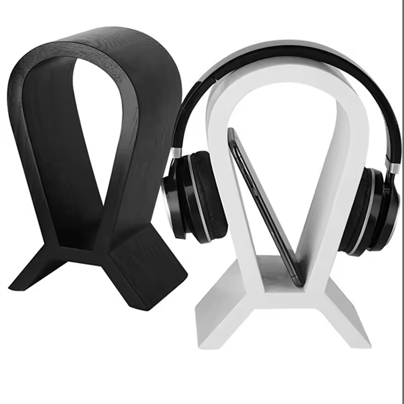 Wood Headphone Stand with Phone Holder, Headest Hanger Holder Mount, U Shape Earphone Stand Desk Display