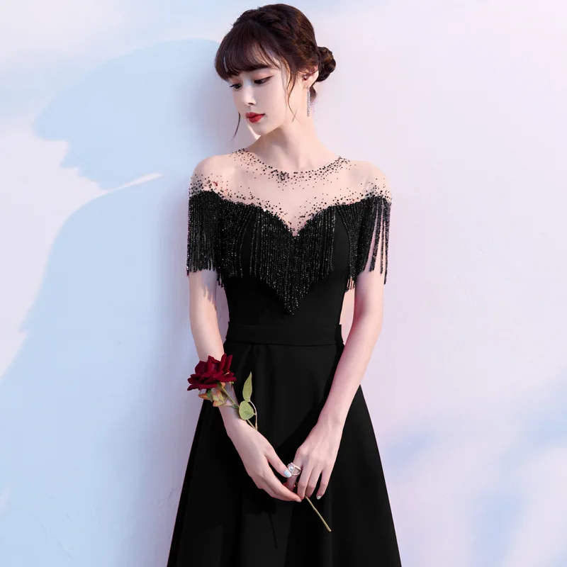 

Black evening dress temperament engagement drag queen costumes ballroom dance competition dresses