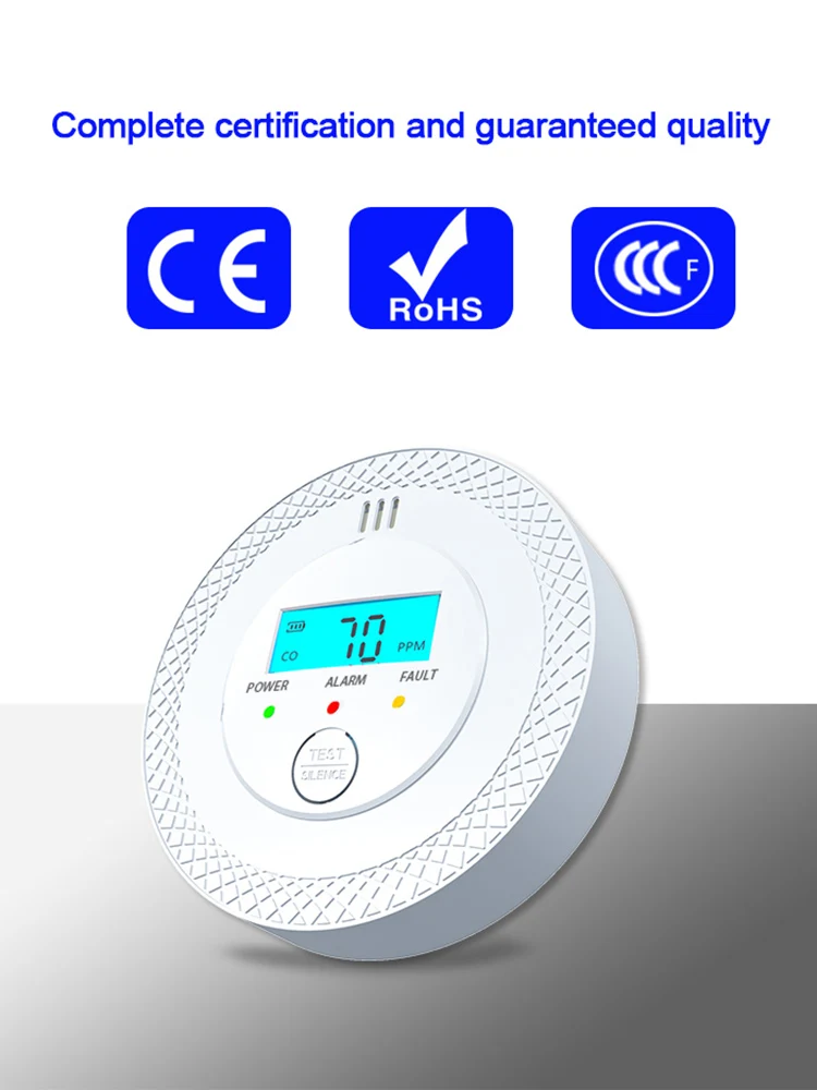 Датчик сигнализации CO со светодиодами, детектор сигнализации угарного газа, питание от батареи, детектор дыма, угарного газа, сигнализация для дома