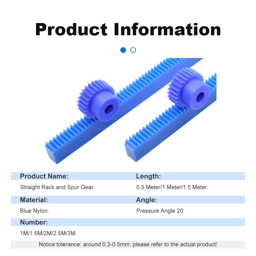 2 Sets Nylon Straight Rack 1.0M Length 1000mm And Nylon Spur Gear 1M 20 Teeth Hole 5-12mm Pinion For CNC Transmission Parts