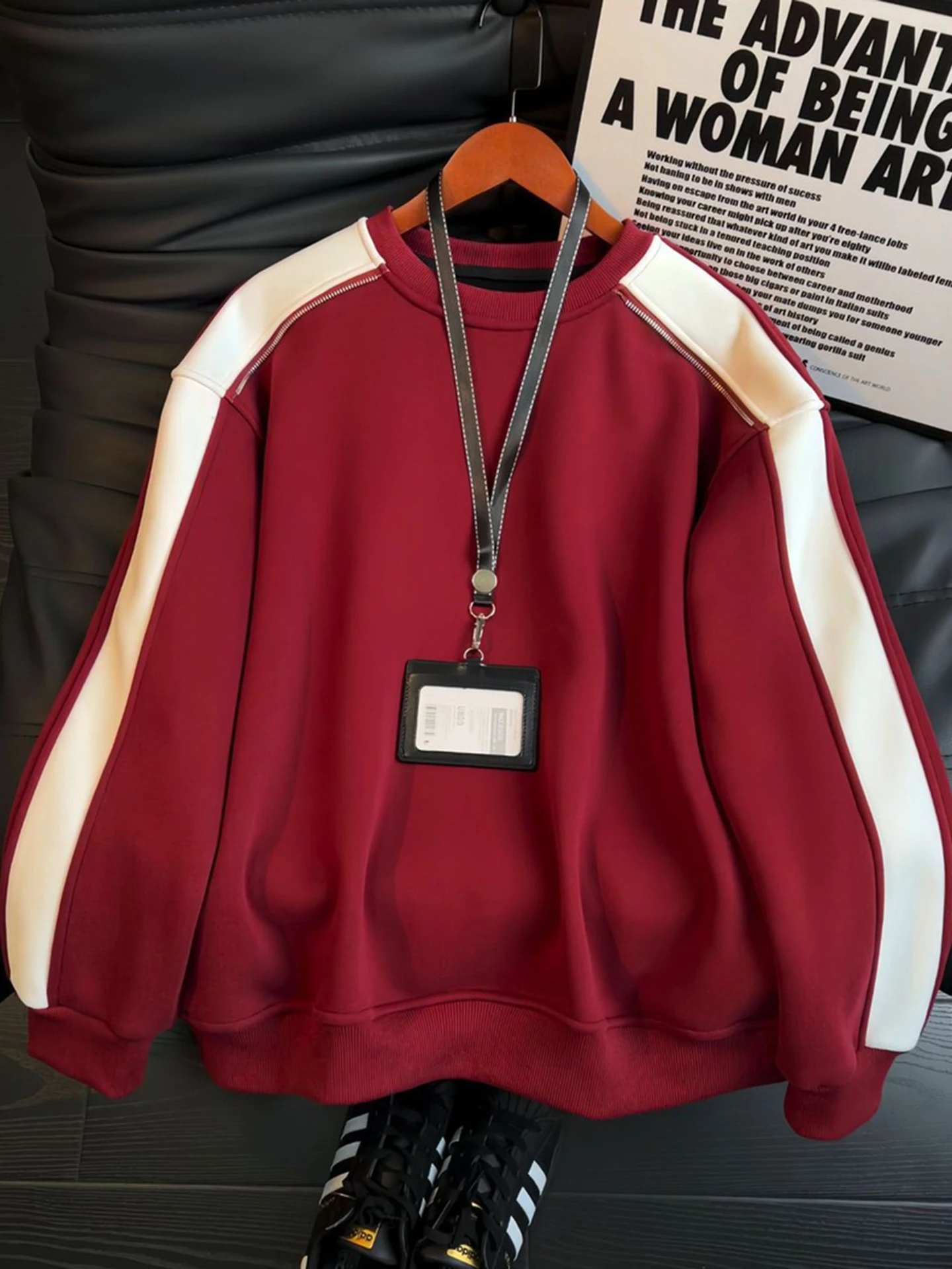 

Oversized round Neck Fleece Lined Thickened Long Sleeve Hoodie Men's Winter Warm Casual Style Cotton Polyester Blend T-Shirt