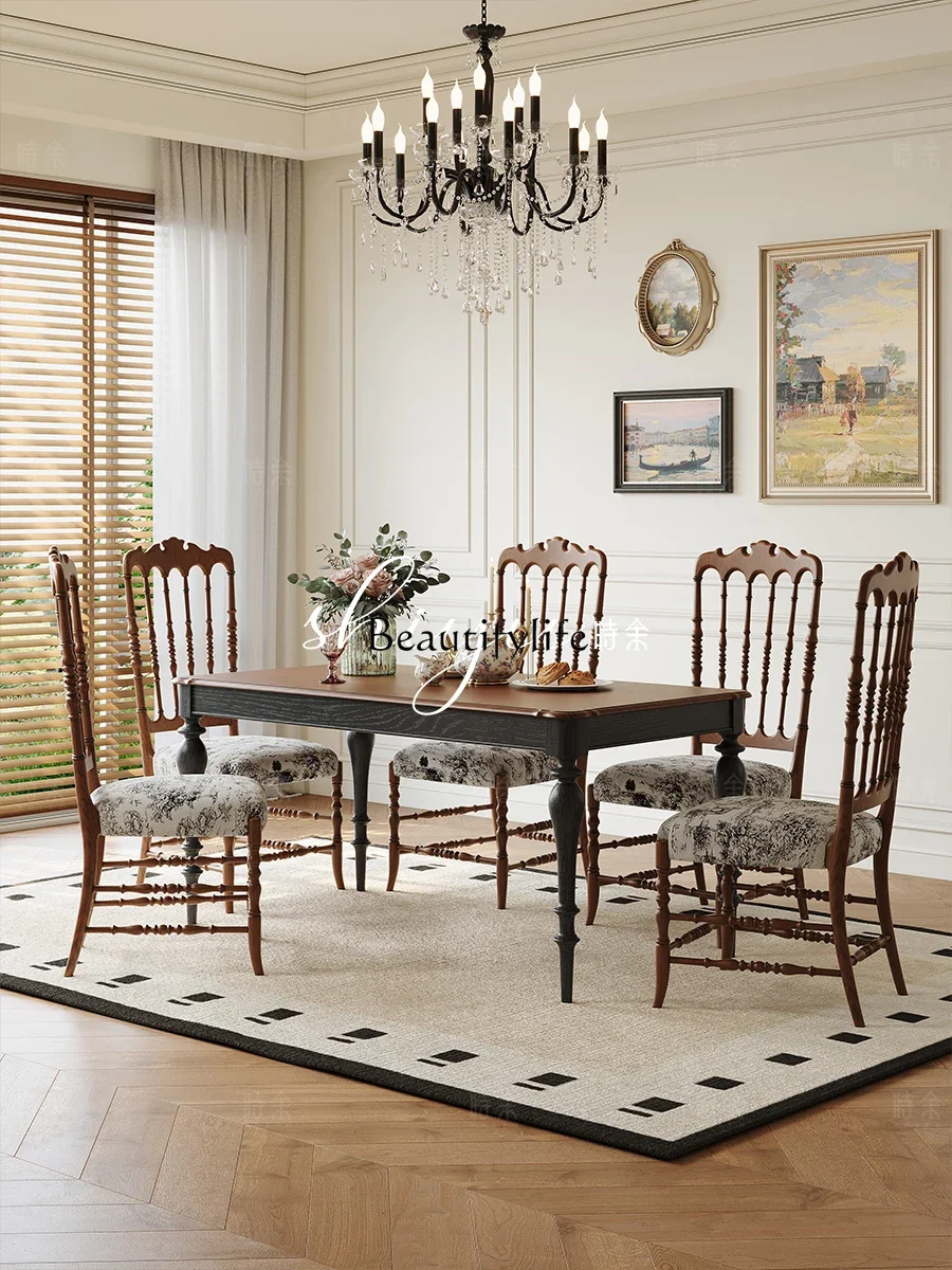 

02 French solid wood rectangular antique dining table, home high-end retro dining table