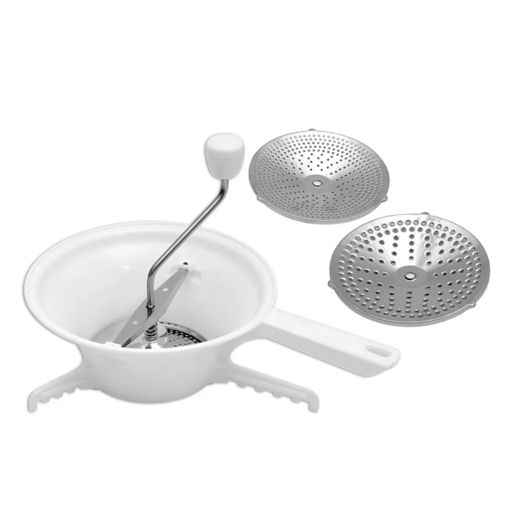 Stainless Steel Plastic Rotary Food Mill White Interchangeable Discs Manual Food Grinder Rotating Design Multifunctional