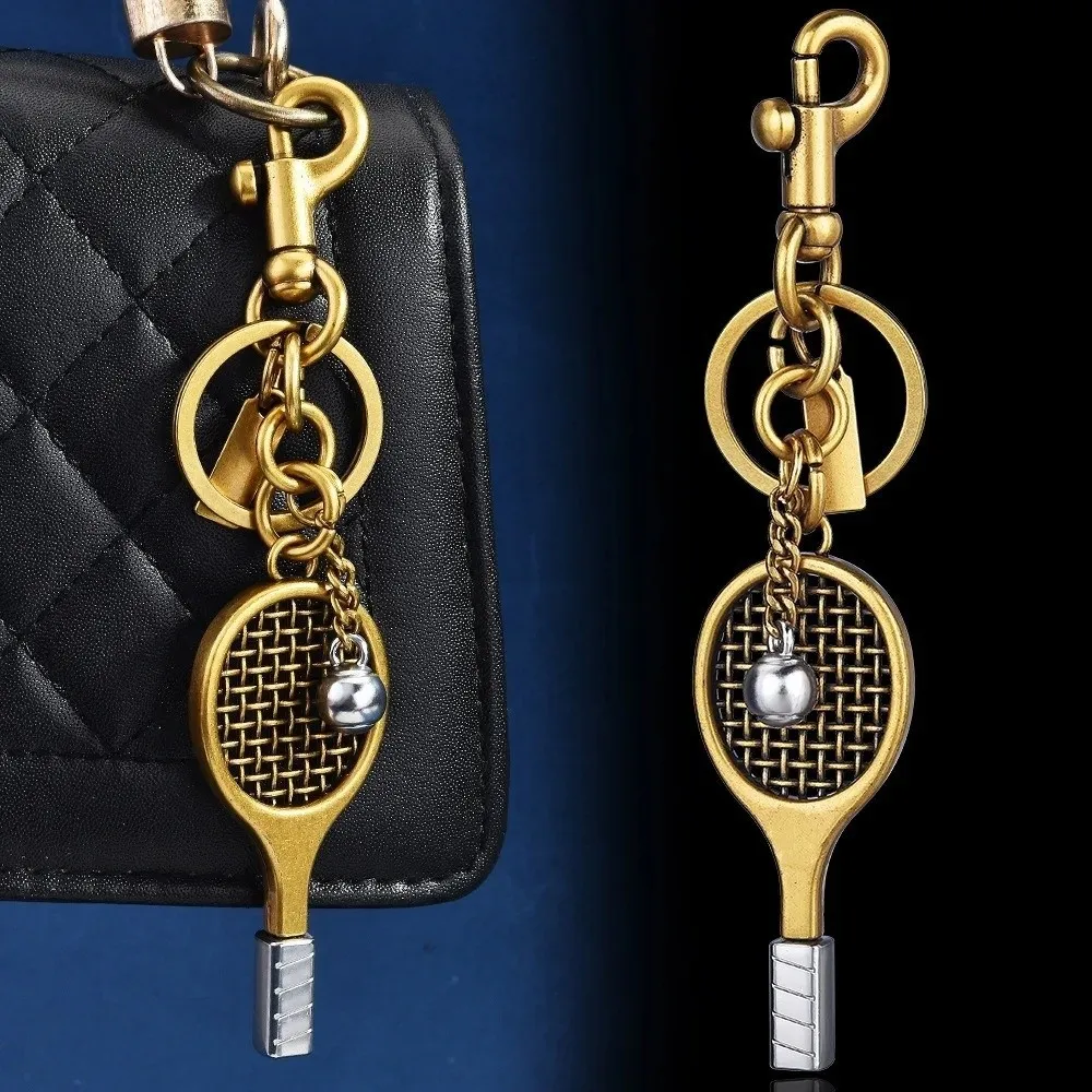Mini Tennis Racket Keychain Alloy Sports Style Badminton Racket Keychain Tennis Racket Shape Car Keychain