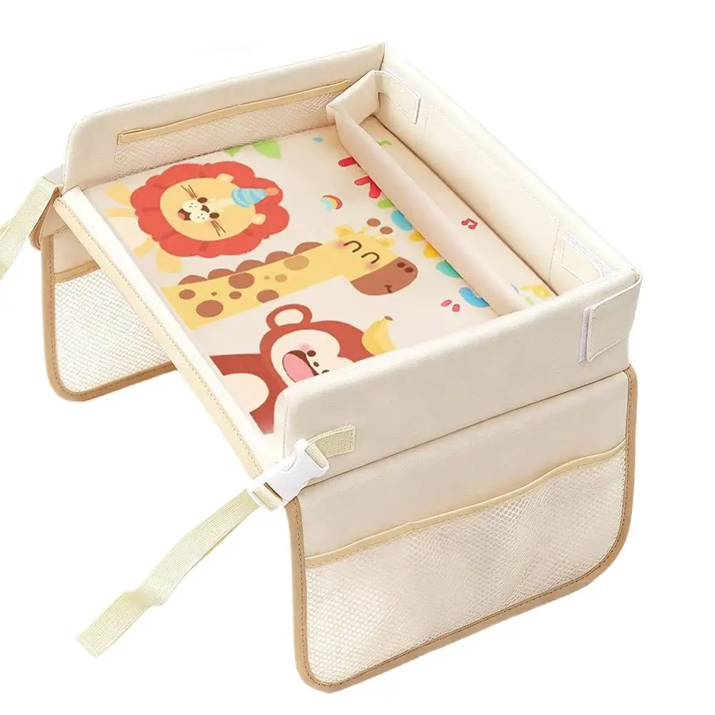 Kindersitz-Ablage Wasserdichter Reise-Spieltisch für Kindersicherheitssitz mit Cartoon-Motiven und mehreren Taschen für die Rücksitzaktivitäten – Detail 32