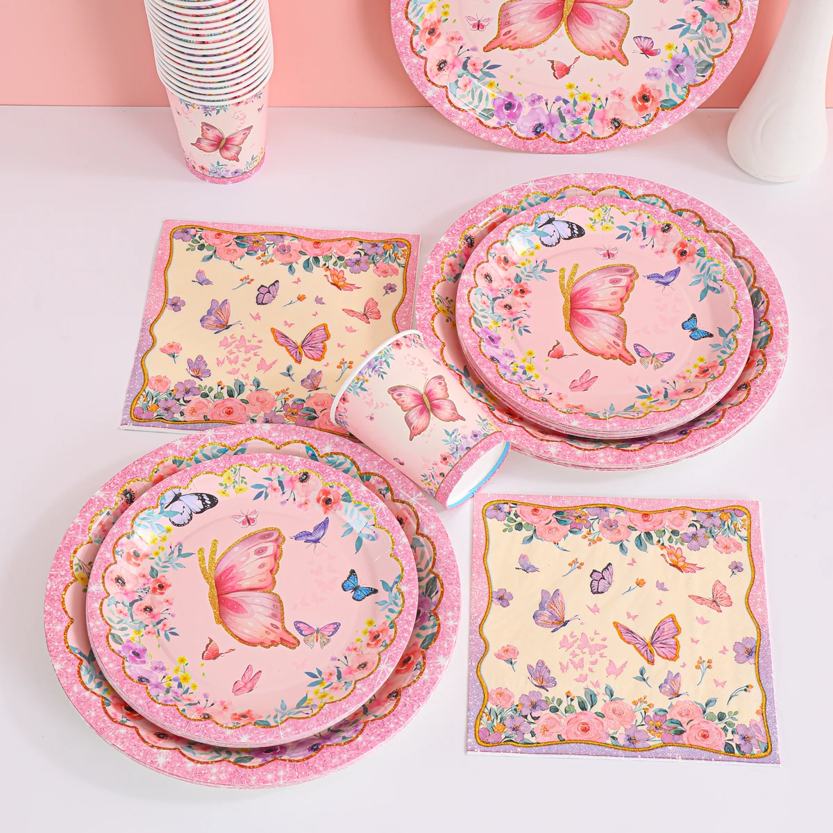 Butterfly Party Paper Plate Cups Napkins Birthday Disposable Tableware Set for Baby Shower Party Supplies Butterfly Party Decor - view 4