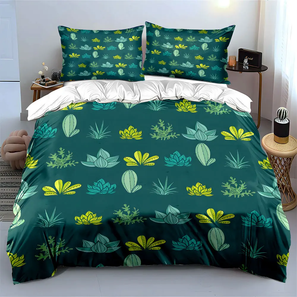 Colorful succulent pattern background Print Bedding set 3PC 1 duvet cover 2 pillowcases adult and children bedding set Luxury