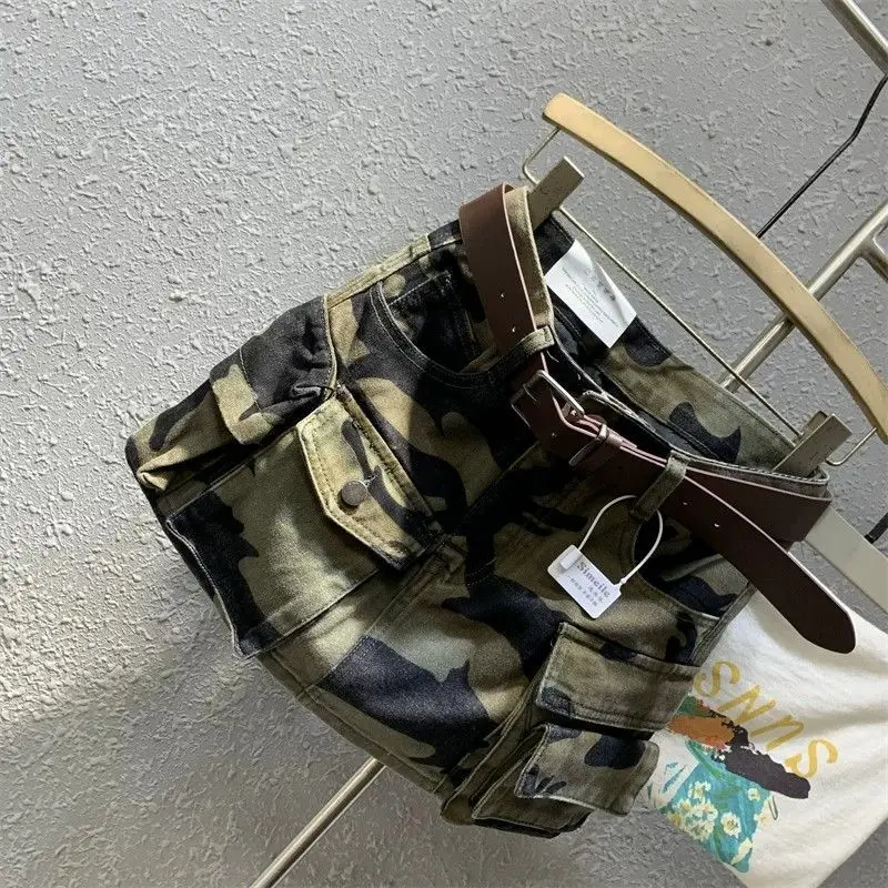 camouflage retro denim short skirt female Spice Girl multi-pocket A-word hip skirt 2026 new  goth skirt