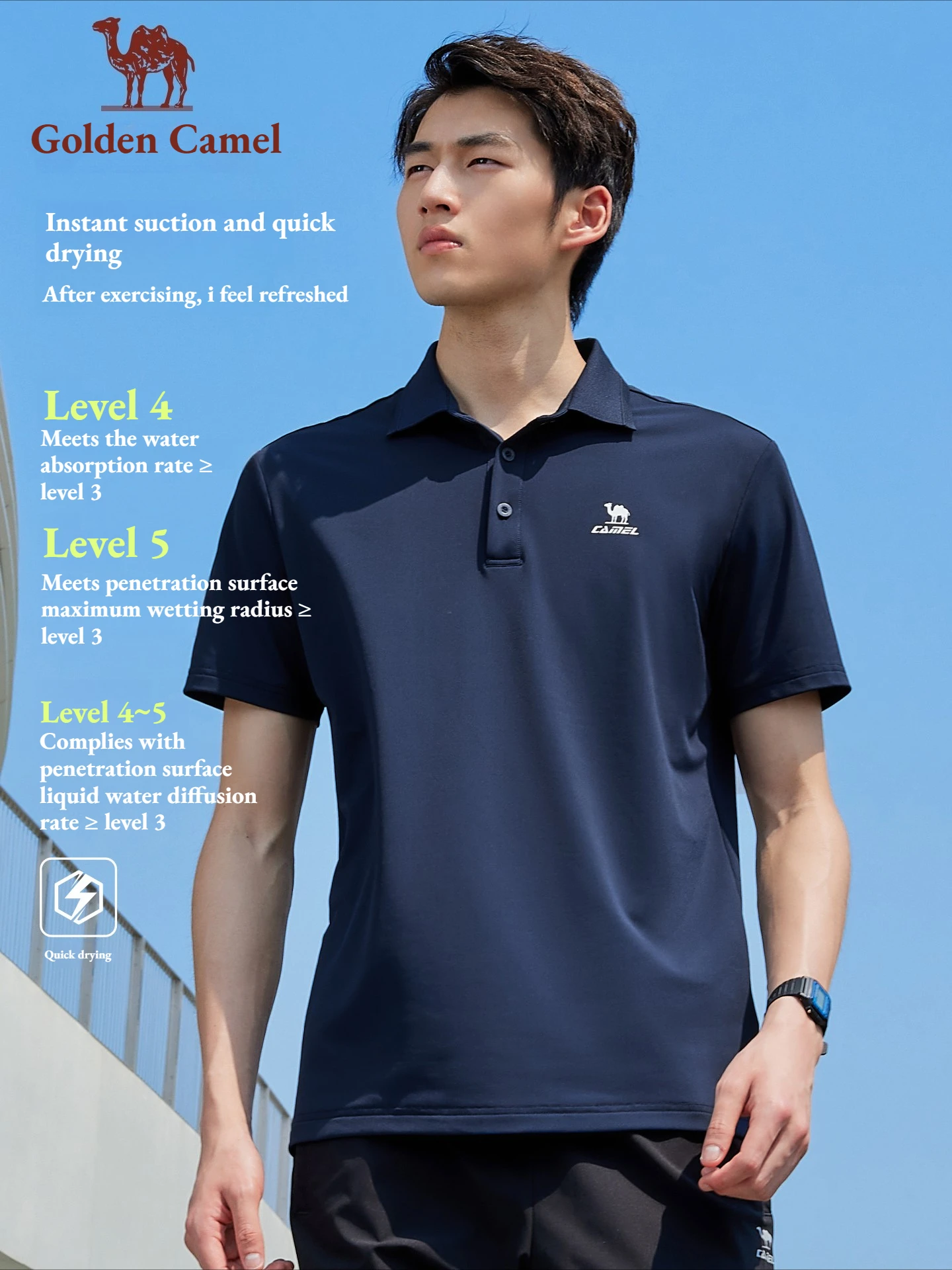 Golden Camel Men's Sports Short Sleeve Collar Polo Shirts Summer Solid Color Casual Shirt Trendy Breathable Loose Quick Dry Tops