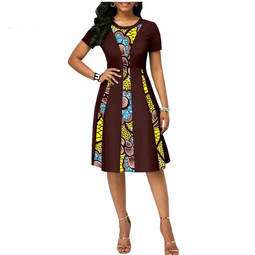 Распродажа! Платье с африканским принтом для женщин, на заказ, с коротким рукавом, длиной до колена, женское повседневное восковое хлопковое платье, наряд Анкары