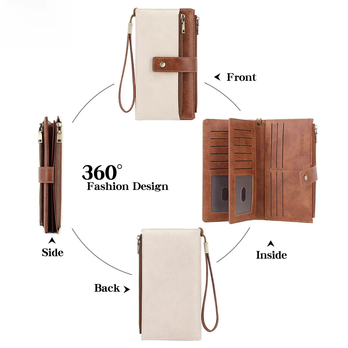 Long RFID Anti-Magnetic Wallet for Women Multi-Card Slot Vintage Soft PU Leather Tee-Coin Holder Handbag