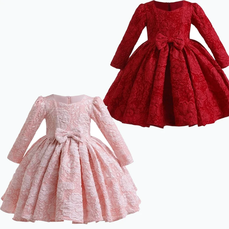 

Girls High-end Princess Dress Soft Long Evening Wedding Holiday Party Prom Costume Dress Exquisite Elegant Long Sleeve Dress