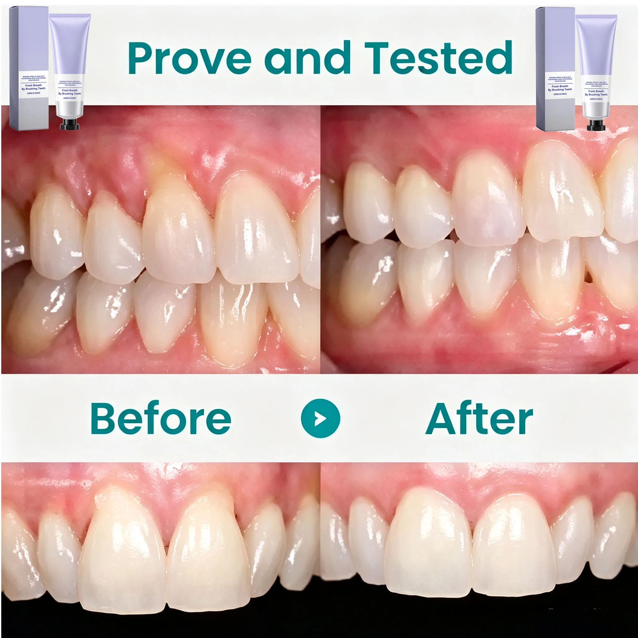 Baking Soda & Sea Salt Toothpaste, Deep Cleansing, Teeth Whitening, Fresh Breath Oral Care Toothpaste 100g