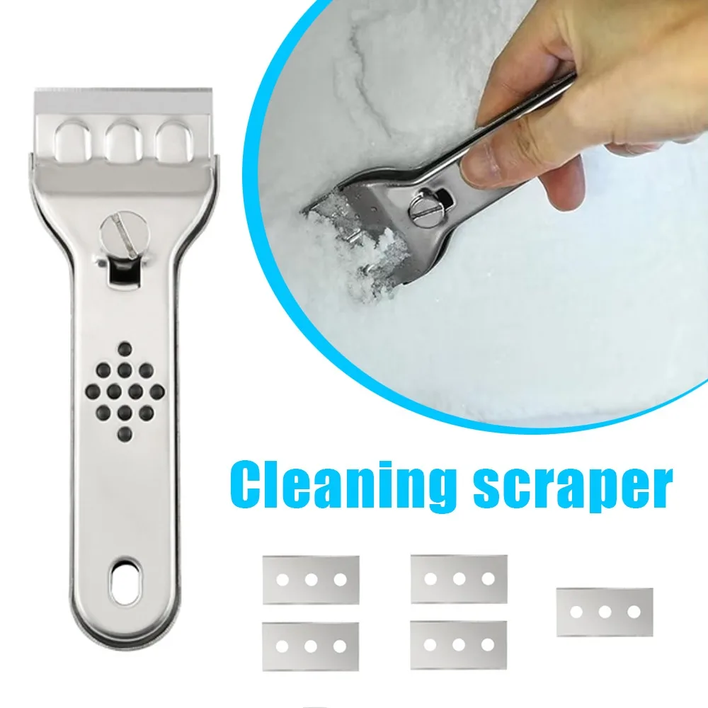 

Чистящий скребок с 5 сменными лезвиями Многофункциональный чистящий скребок, подходящий для плиты, стеклянных холодильников и т. д.