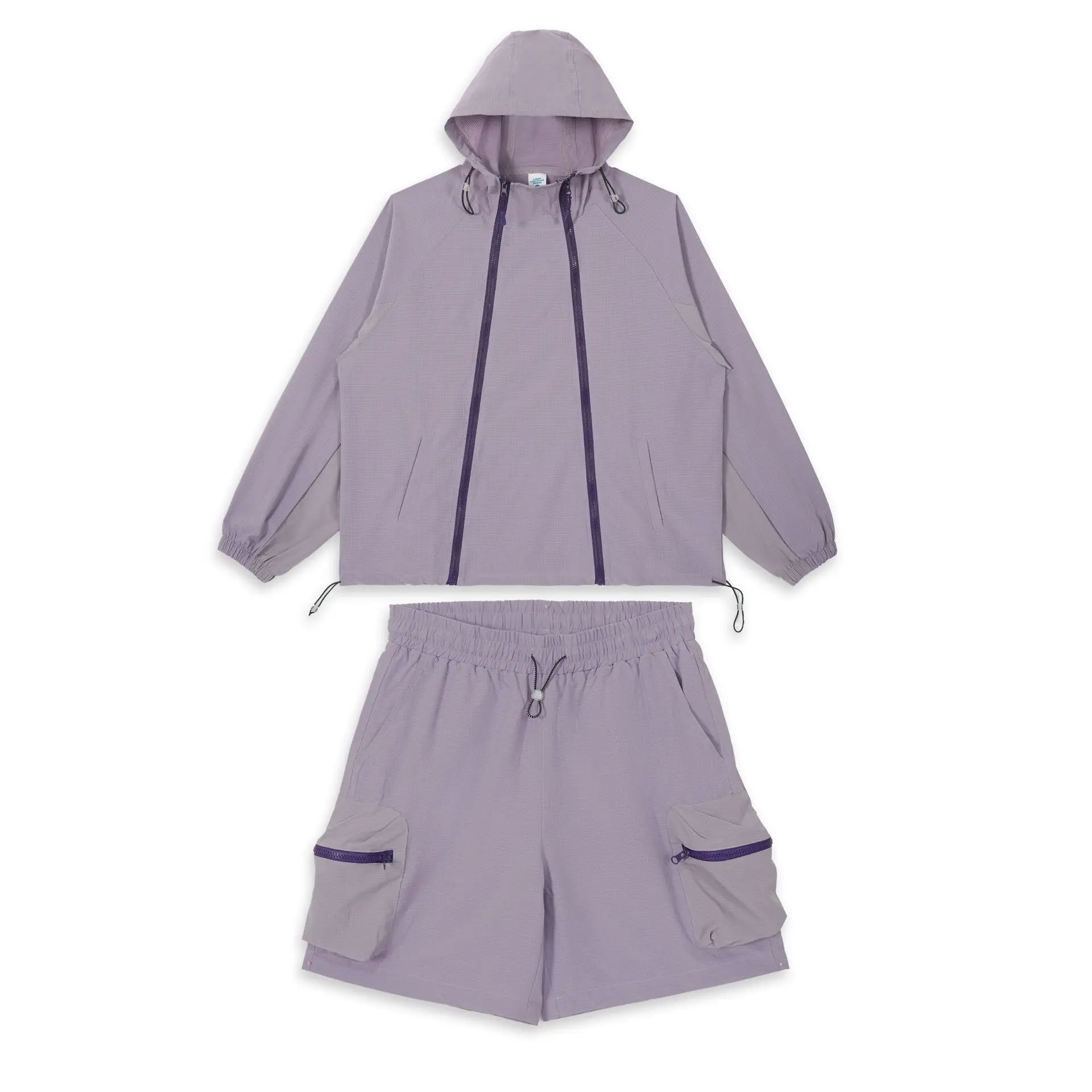 Unisex Hoodies Shorts Set 2025 Summer Autumn Outdoor Sports Set Double Zipper Breathable Loose Sun Protective Jacket Outfit
