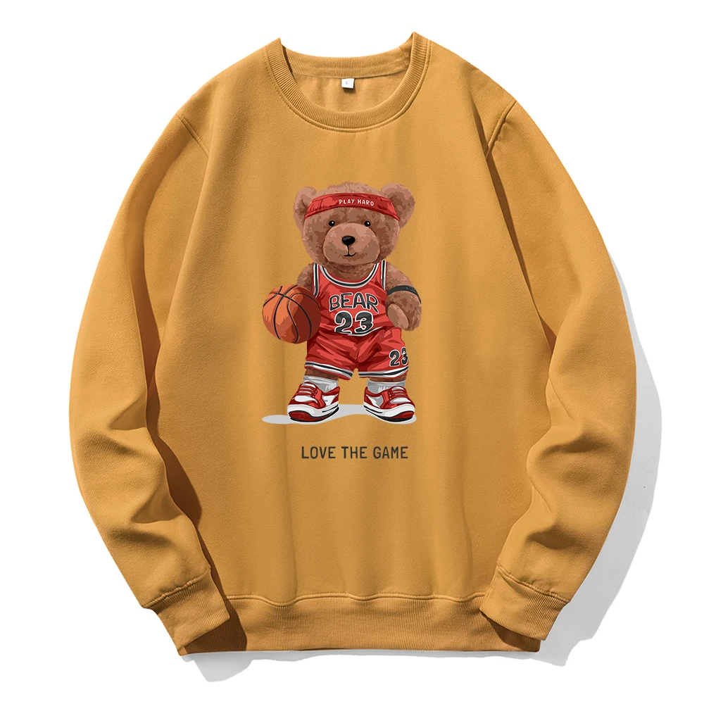 Teddy Bear 23 Love The Game Play Basketball Men Hoodies Tide Fashion Hooded Fleece Warm O-Neck Tracksuit Loose Basic Daily Tops