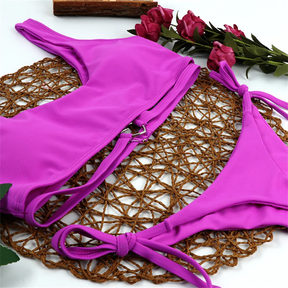 Serce bikini Hollow Tankini elegancki fioletowy strój kąpielowy String Tanga damskie stroje kąpielowe Y2K brazylijski zestaw kąpielowy na plaży Biquini Feminino