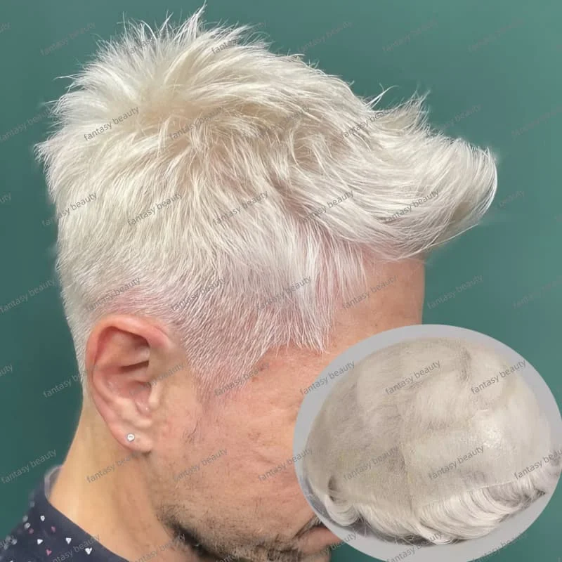 60RY белый мужской парик Дышащий HD Швейцарский кружево и искусственная шелковая основа Кружева спереди 100% натуральные волосы Индийские человеческие волосы мужской парик