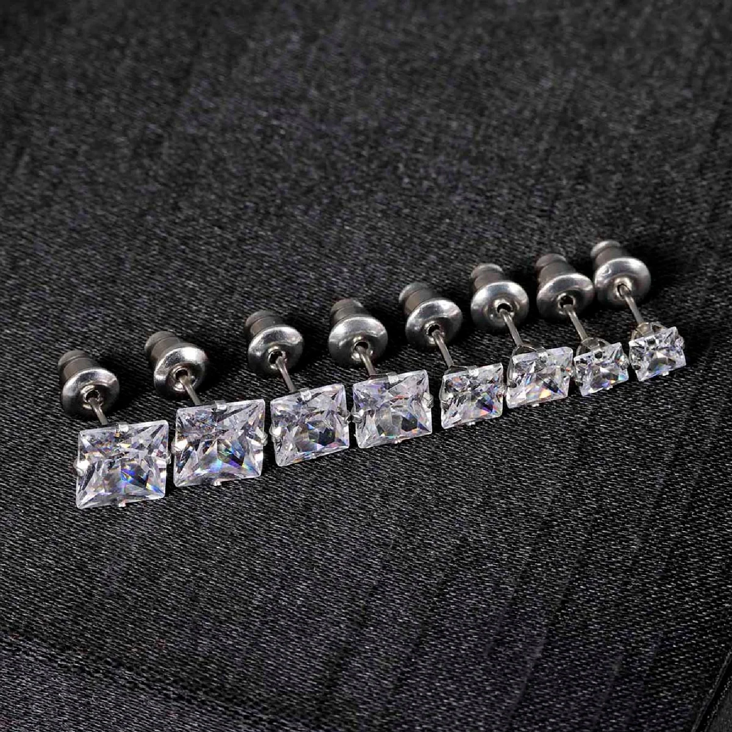 2PCS  Stylish Stainless Steel 4 Claw Square Cubic Zirconia Stud Earrings For Men And Women 4/5/6/7mm Zircon Stud Earrings