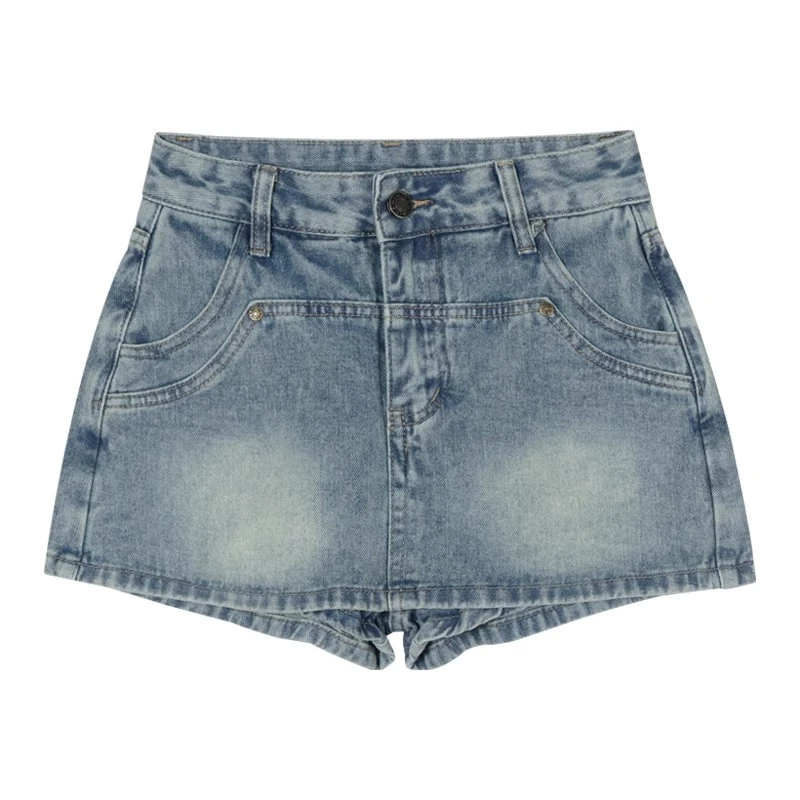 American retro washed high-waisted denim bustier female summer 2024 new Spice Girls skirt shorts skirt package hip short skirt