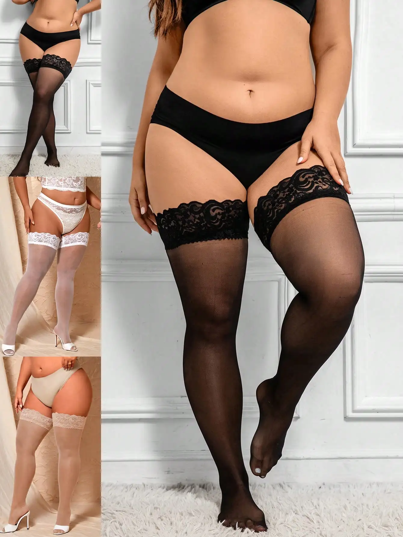 

Plus Size Lace Top thigh High Stockings with Silicone Grip, for Daily Wear, Parties & Gifts