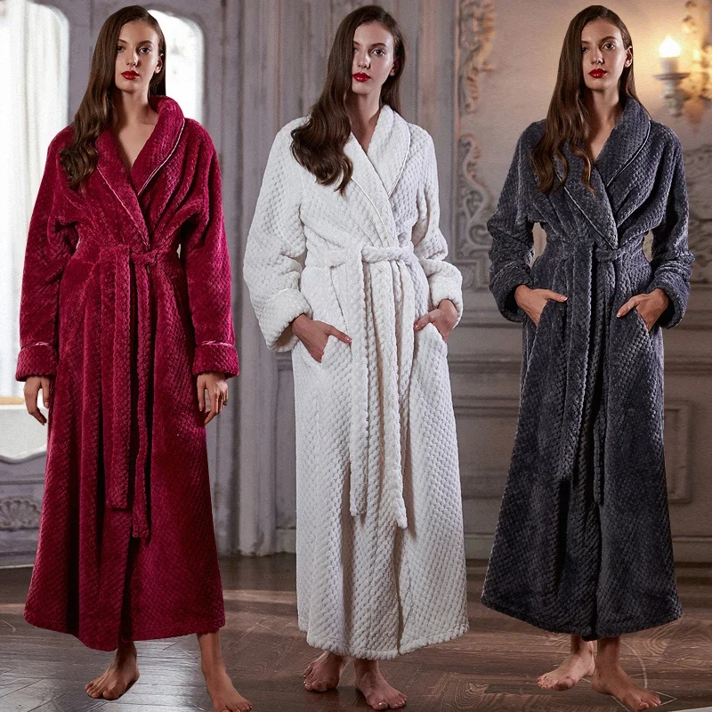 

Long Flannel Pregnant Men Robe Warm Sleepwear Gown Plus Bath Size Zipper Thermal Winter Bathrobe Dressing Women Extra Jacquard