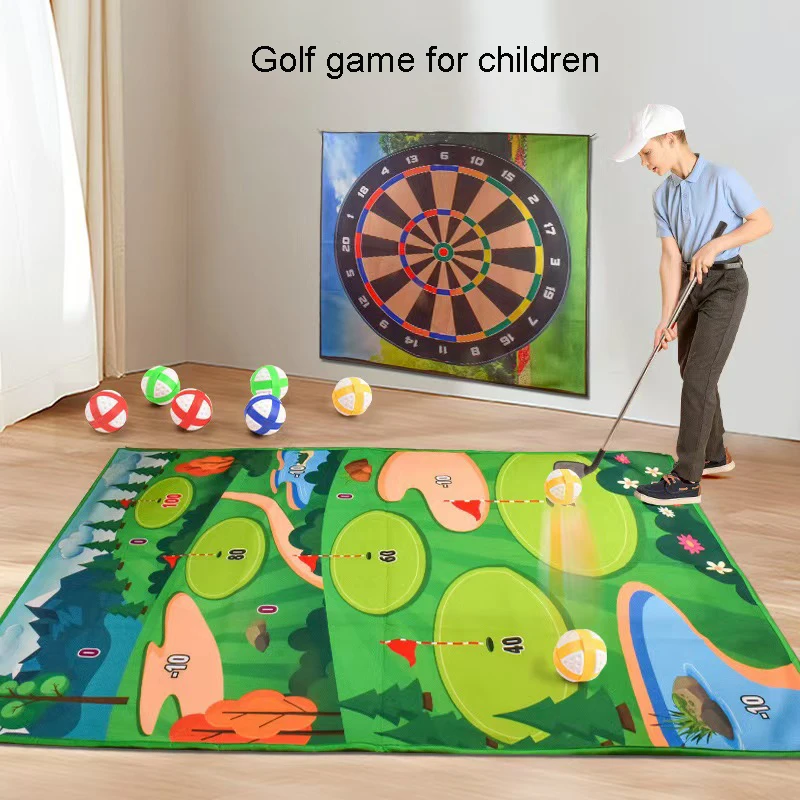 2-in-1 Golf Game Training Mat Golf Chipping Game Mat For Chipping Putting Darting Golf Game For Outdoor Garden Activities