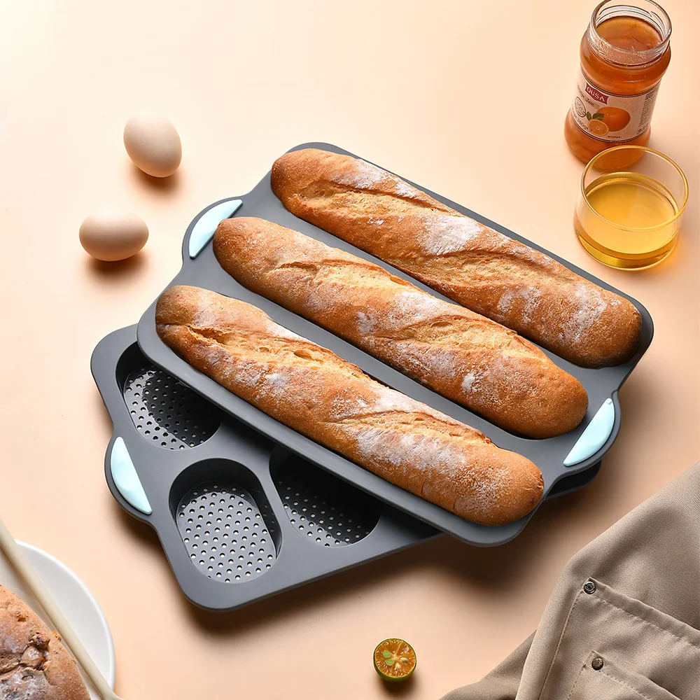 Silicone Baking Mold 3 & 8 Grid Nonstick Loaf Pan Resistant Bakeware for Homemade Bread Sausage Roasting