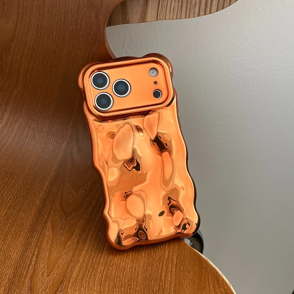 Persönlichkeit Stereoskopische Wellen Blasen Orange Überzug Stoßfest Telefon Abdeckung Fall für iPhone 17 16 15 14 13 12 Pro Max Plus Air