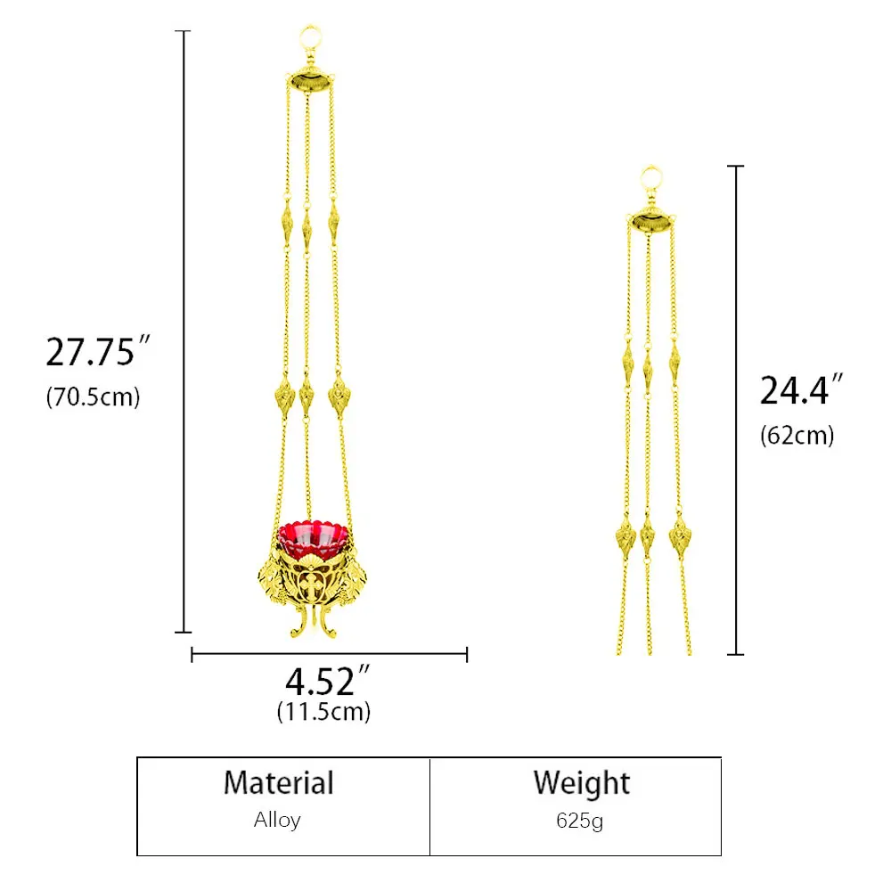 مصباح Vigil المعلق الأرثوذكسي | سبيكة مطلية بالذهب مع وعاء زجاجي أحمر بتصميم متقاطع وعنب لمذبح المنزل في الكنيسة #2