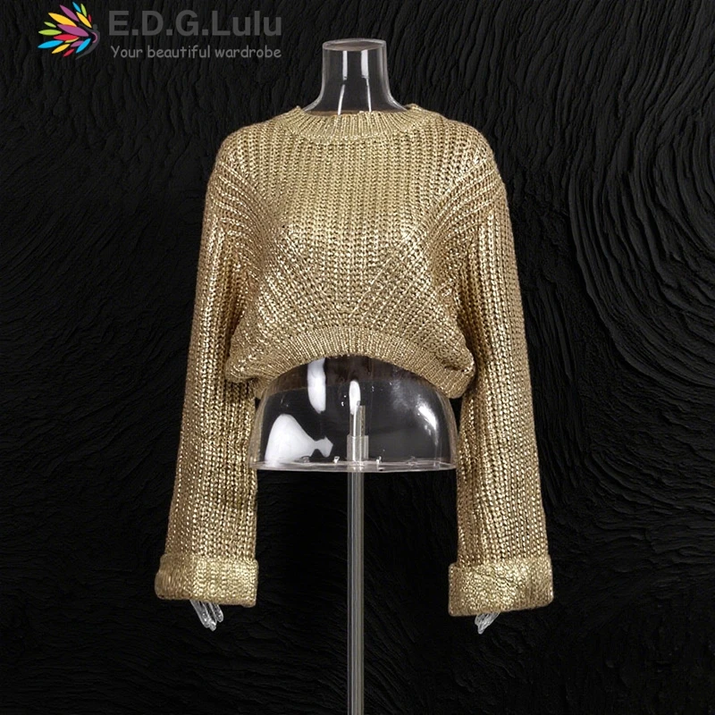 

EDGLuLu свитер с круглым вырезом и длинными рукавами, осень 2022, новый свободный высококачественный тонкий короткий вязаный пуловер, свитер 1119