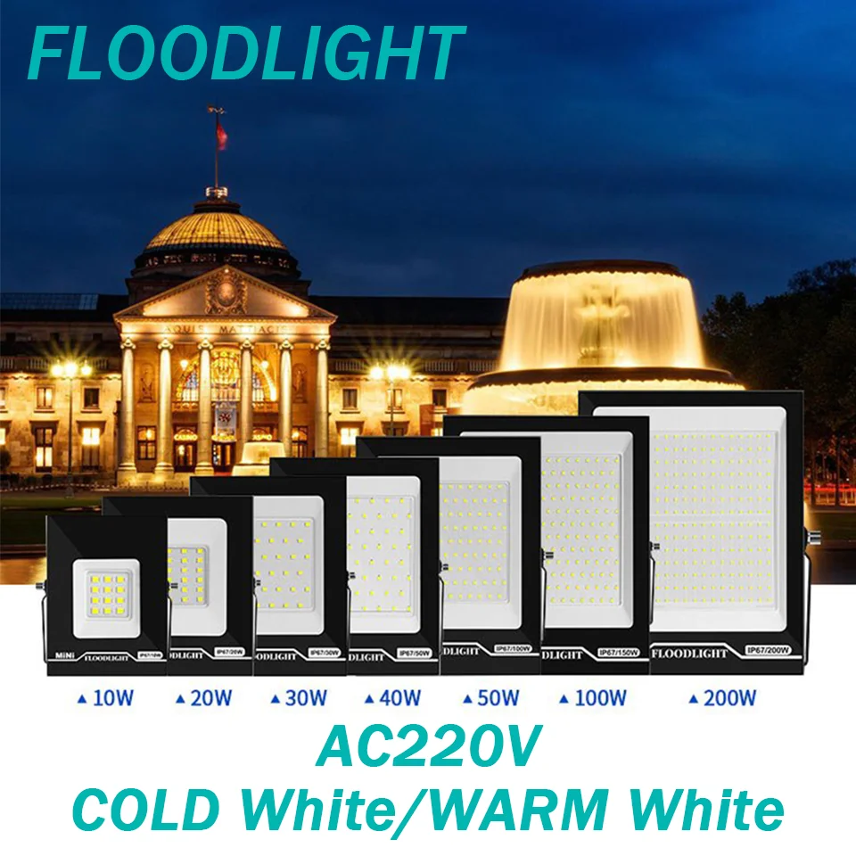

LED Flood Light Spotlight AC220V 100W 50W IP67 Waterproof Flood light led LED Black Shell For Garden Street Gate Wall Floodlight