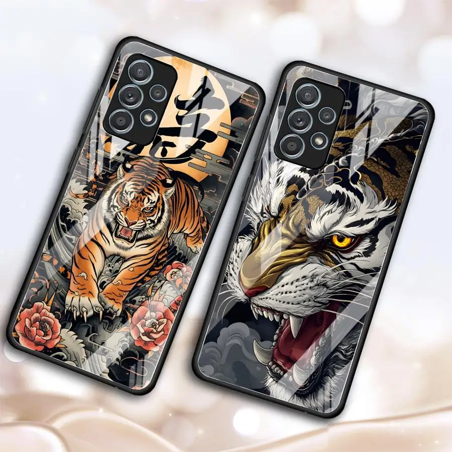 Cool Tiger Case for Samsung Galaxy A52 A72 A32 A22 A22 A57 A05 A03 A56 A34 A15 A55 A37 A16 A15 Glass Phone Cover A33 A52 A51 A24