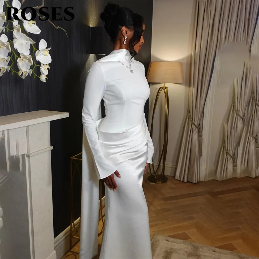 ROSES Mint Green Party Dress O Neck Mermaid Evening Dress Ruched فساتين السهرة Long Sleeve Gala Dress Customized image 6