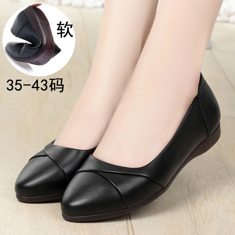 Spring New Soft Leather Women Shoes Low Heel Comfortable Anti-slip Casual Shoes Mid Heel Office Work Flat Single Shoes