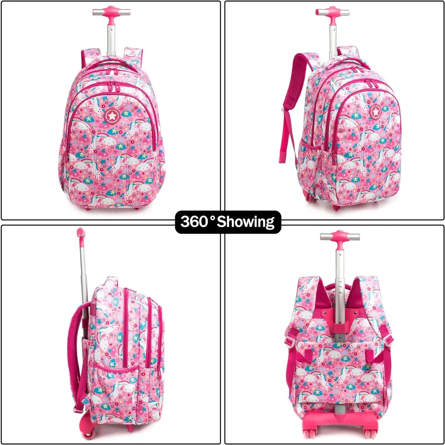 Girls School Backpack Child Wheeled Bag Set for Boys Roller Bag Rolling Luggage School Trolley Backpack with Lunch Bag Insulated